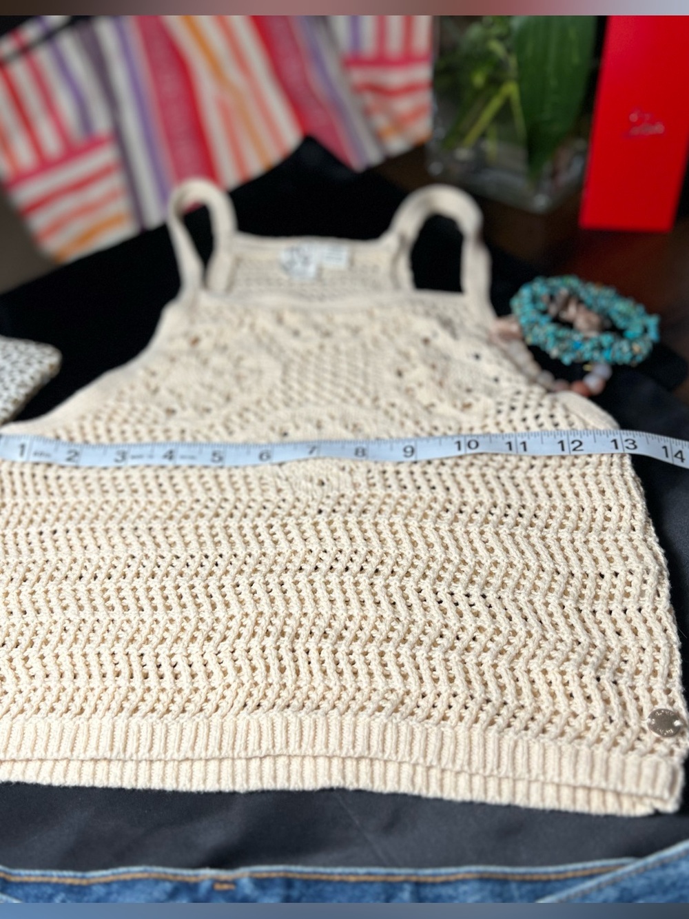 Roxy Cream Crochet Knit Crop Tank Top XS/S Boho Coastal Cowgirl